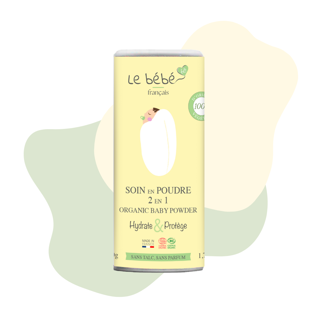 Soin en poudre 2 en 1 bio pour bébé alternative au talc