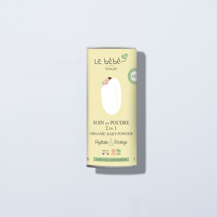 Soin en poudre 2 en 1 bio pour bébé alternative au talc